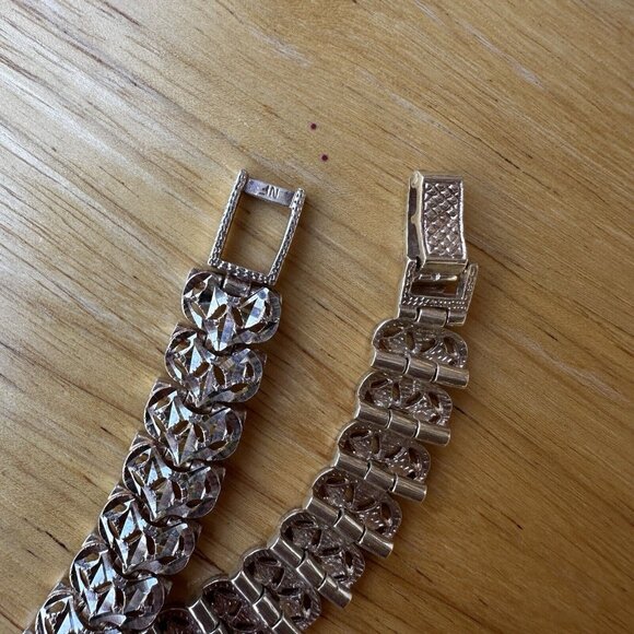 VTG Sterling Silver Link Bracelet Art Deco Style Sz 7.5 Diamond Cut Ornate 31.4g - Picture 10 of 13